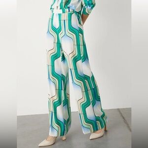 Marella By Max Mara Addirsi Trouser Women's US 10 Bright Green Crepe Geo Print